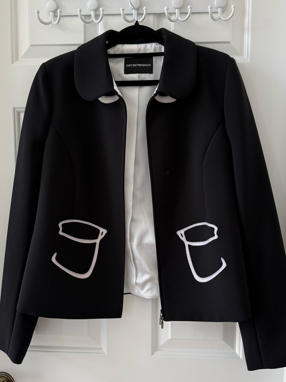 Emporio Armani Black Cady Blazer with trompe l’oeil print